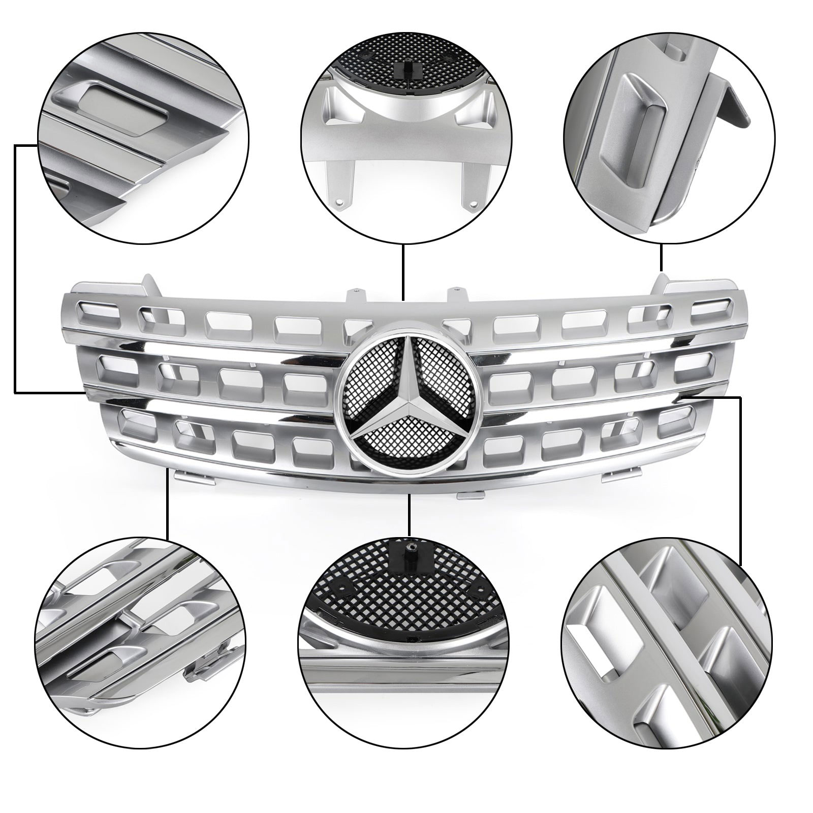 For 2005-2008 Mercedes Benz W164 ML-Class ML320 ML350 ML500 ML550 Grill Front Grille Chrome+Silver
