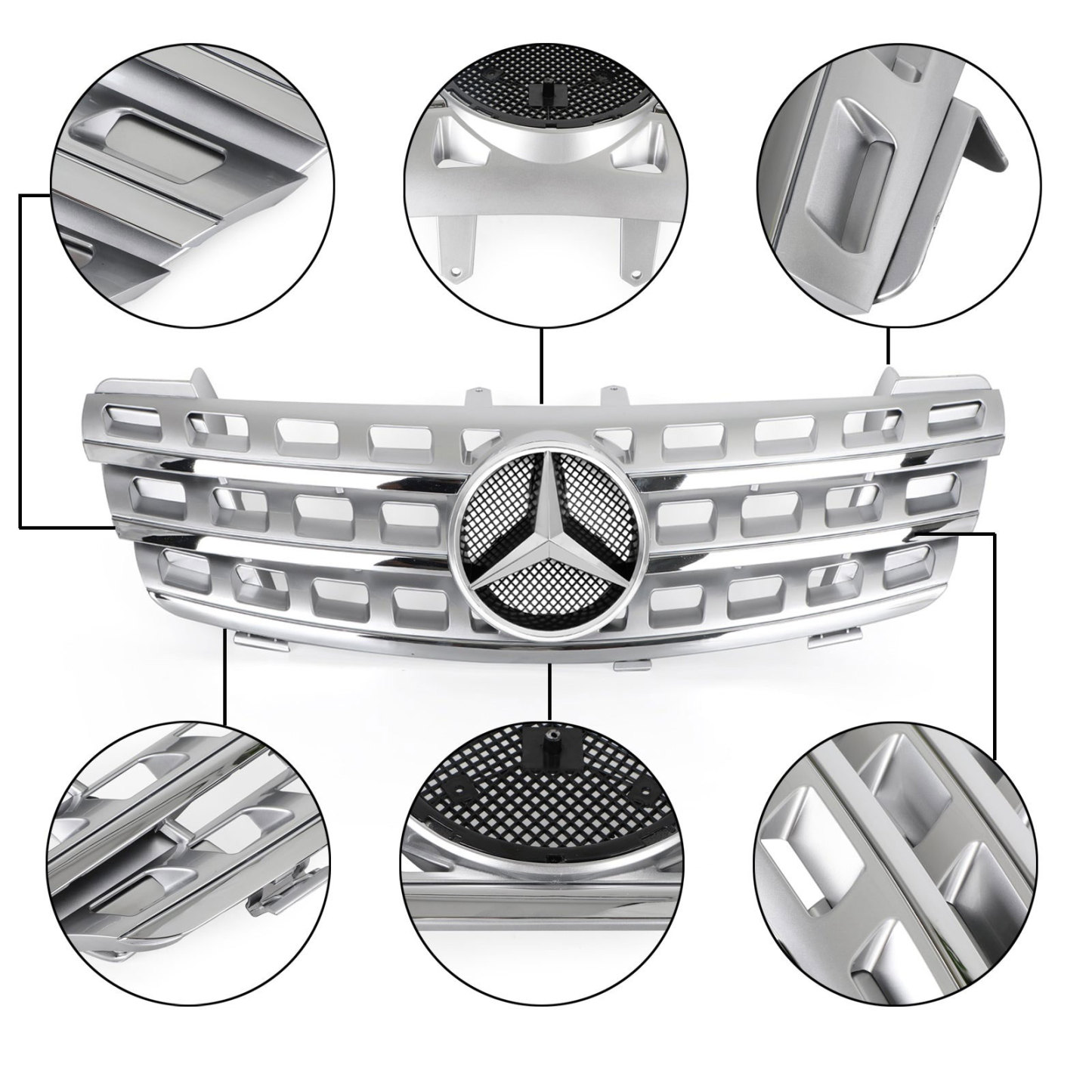For 2005-2008 Mercedes Benz W164 ML-Class ML320 ML350 ML500 ML550 Grill Front Grille Chrome+Silver