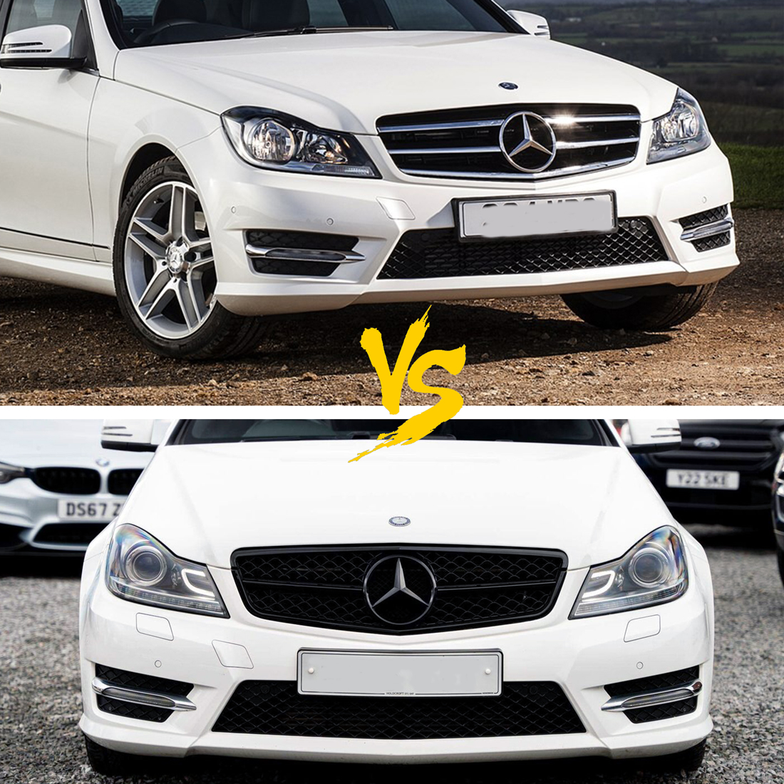  For 2008-2013 Mercedes Benz W204 C-Class C200 C250 C300 C350 Grill Glossy Black Front Grille with Emblem