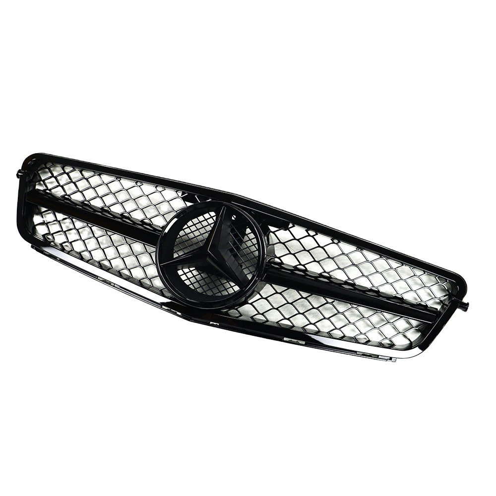  For 2008-2013 Mercedes Benz W204 C-Class C200 C250 C300 C350 Grill Glossy Black Front Grille with Emblem