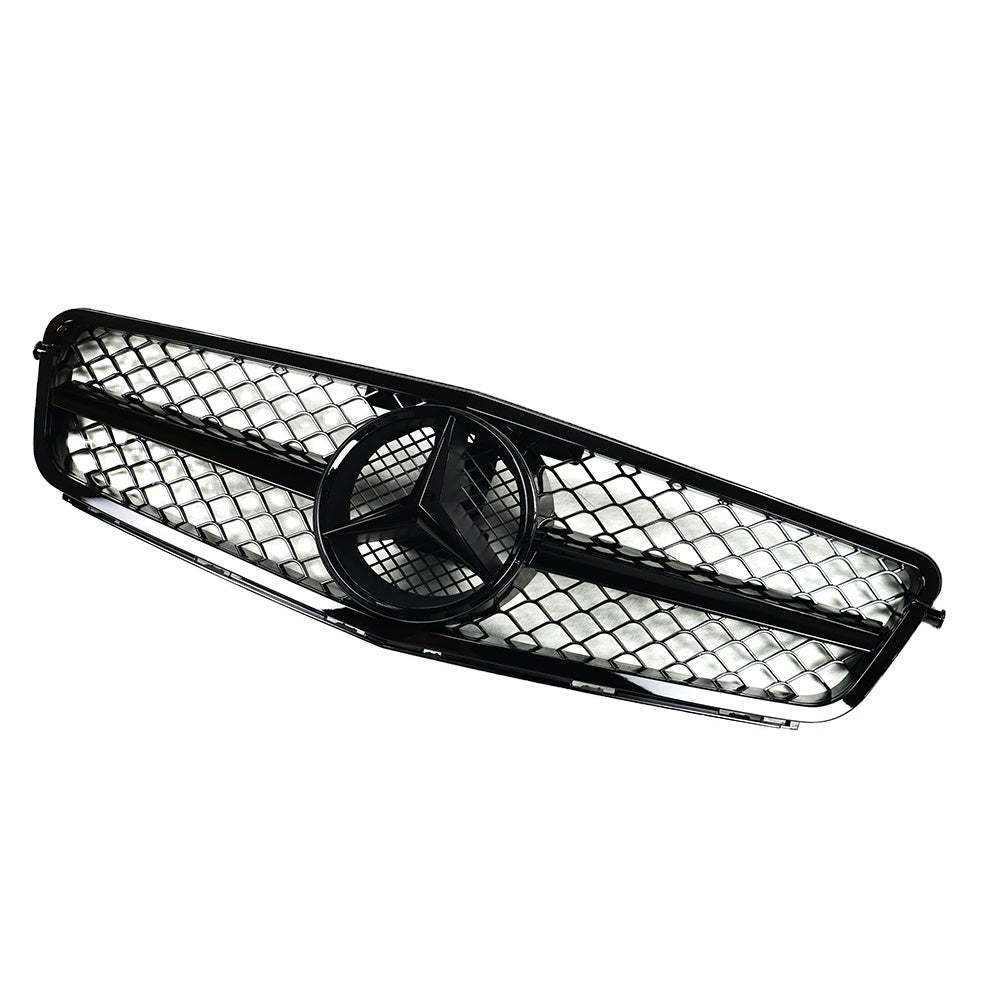  For 2008-2013 Mercedes Benz W204 C-Class C200 C250 C300 C350 Grill Glossy Black Front Grille with Emblem