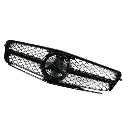  For 2008-2013 Mercedes Benz W204 C-Class C200 C250 C300 C350 Grill Glossy Black Front Grille with Emblem