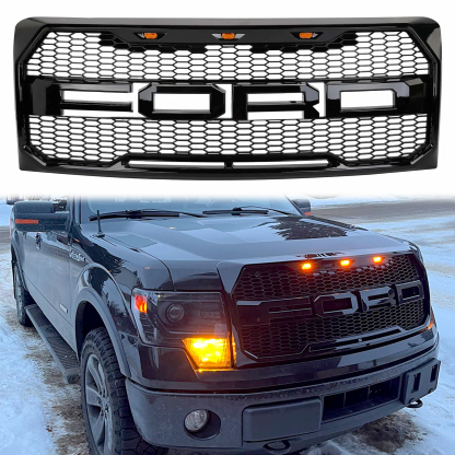 Raptor Style Front Grill Hood Grille For Ford F150 F-150 2009-2014 Glossy Black