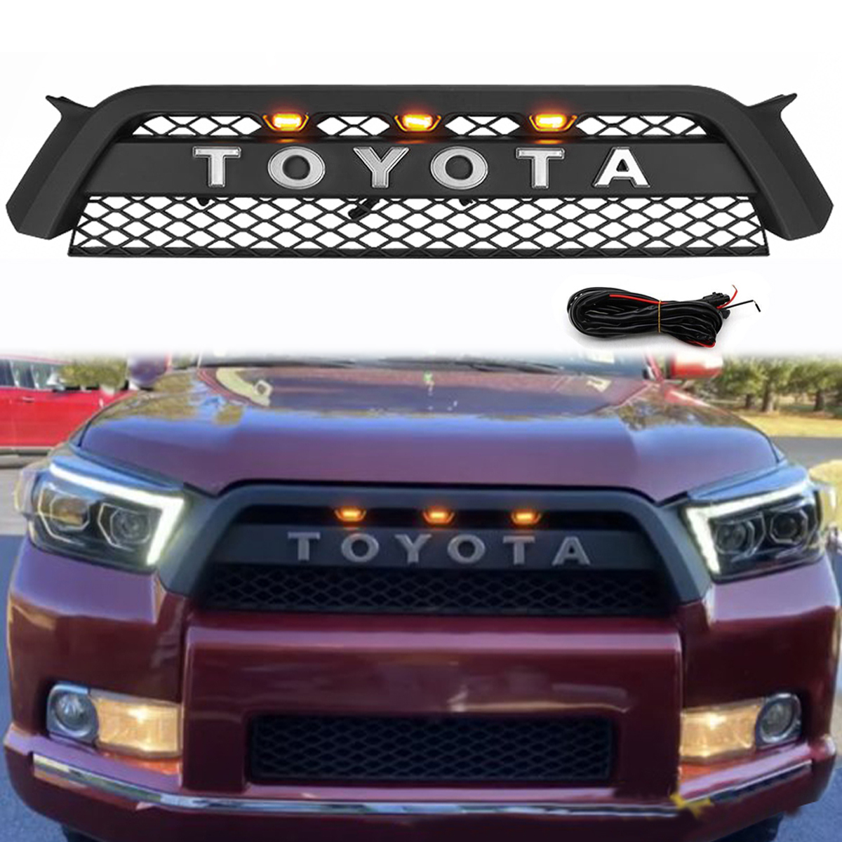 For 2010-2013 Toyota 4Runner Grill Front Grille Mesh with LED Light & Letters