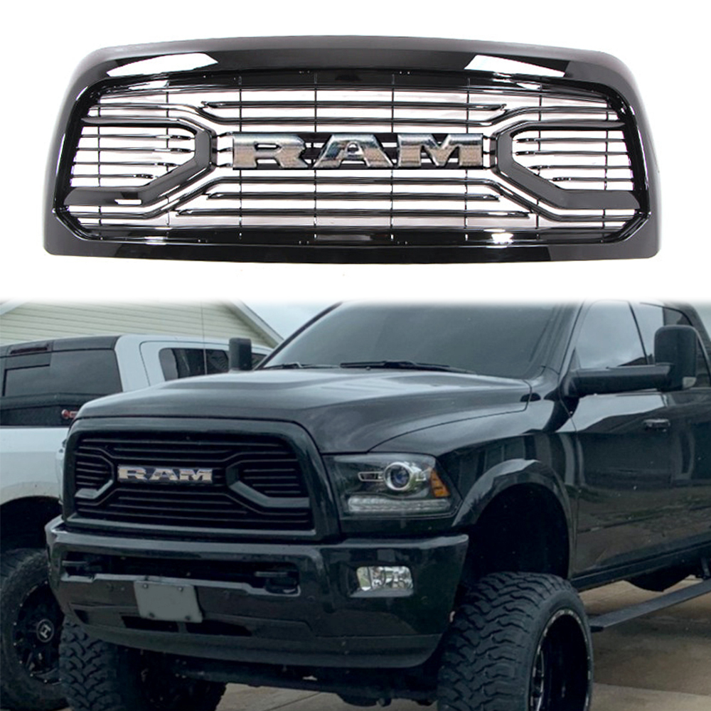 For 2013-2018 Dodge Ram 2500 3500 Grill Big Horn style Front Grille Gloss Black + Chrome Letter