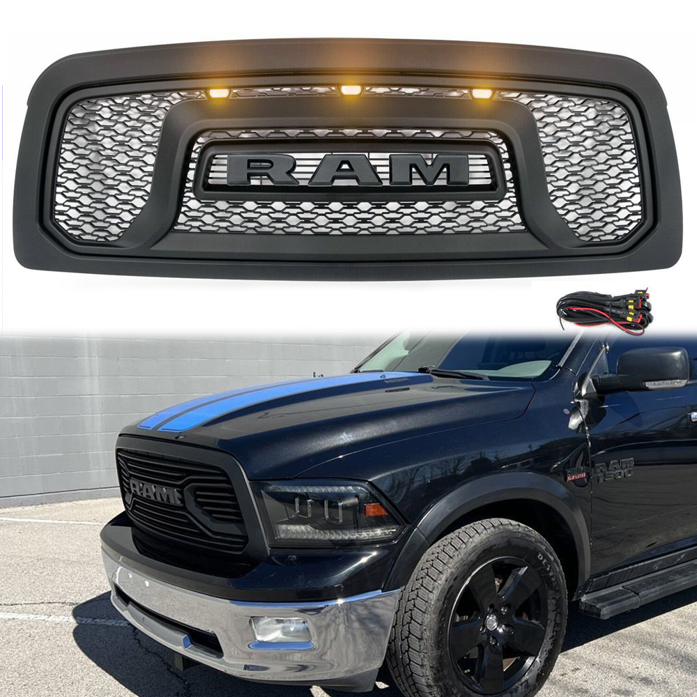 For 2009 2010 2011 2012 Dodge Ram 1500 Front Grille Rebel Style Grill with LED Light