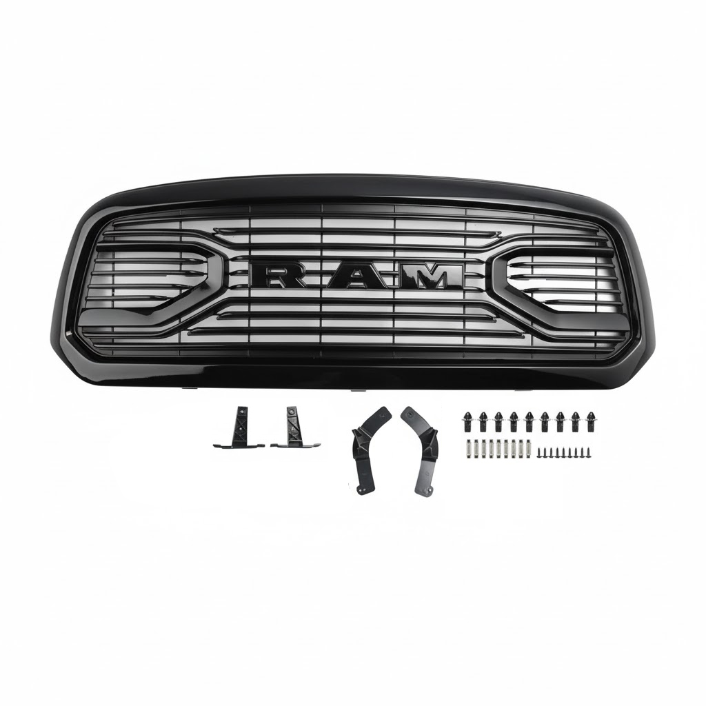For 2013-2018 Dodge Ram 1500 Grill Big Horn Style Front Grille Glossy Black