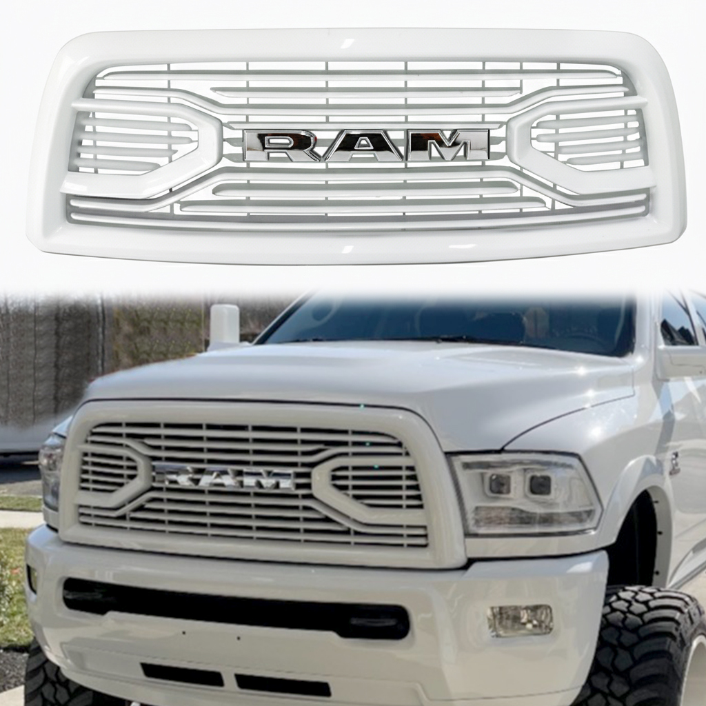 Bright White Front Grill For 2013-2018 Dodge Ram 2500 3500 Grille Big Horn Style Mesh with Letter chrome