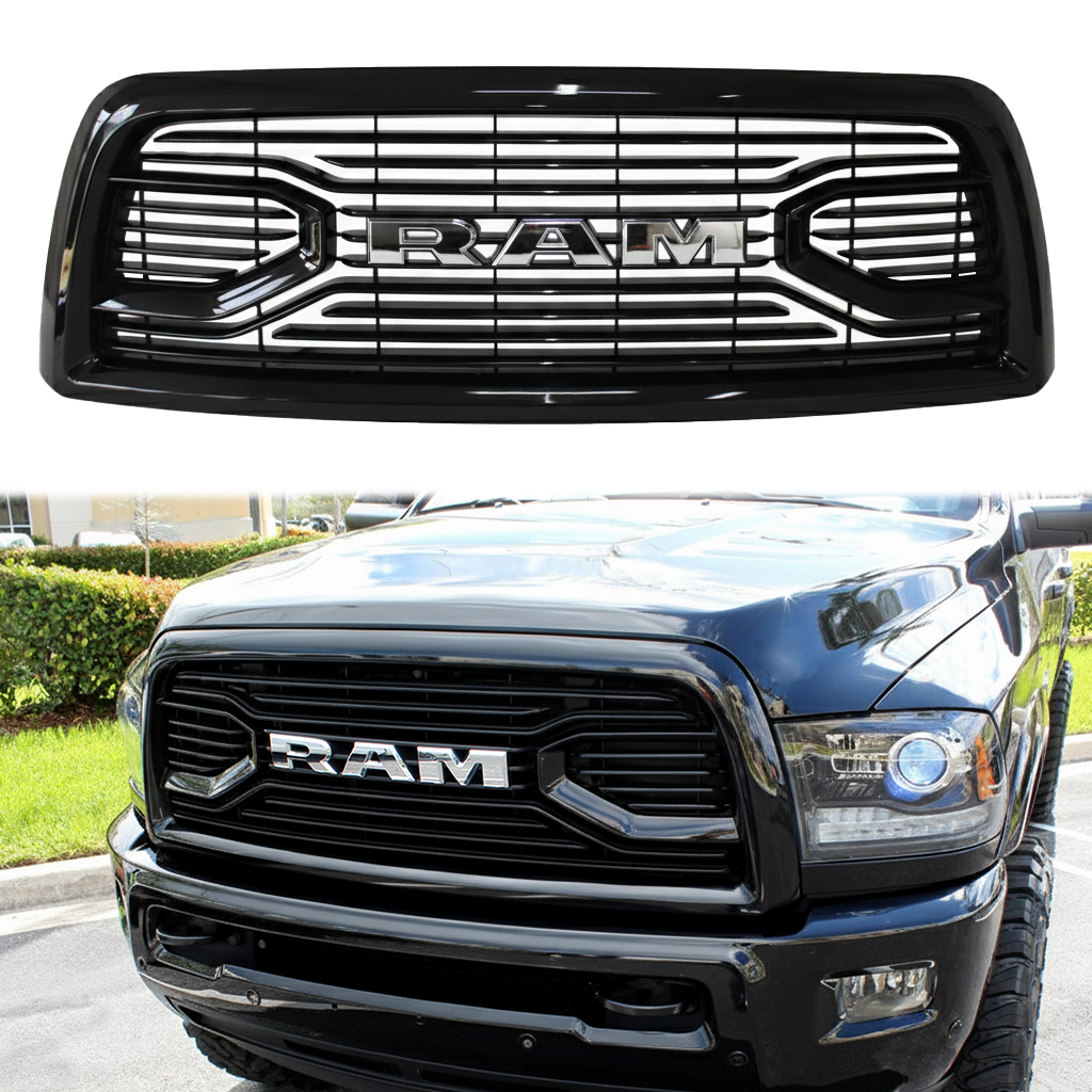 For 2013-2018 Dodge Ram 2500 3500 Grill Big Horn style Front Grille Gloss Black + Chrome Letter