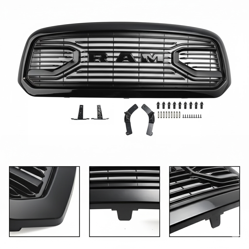 For 2013-2018 Dodge Ram 1500 Grill Big Horn Style Front Grille Glossy Black