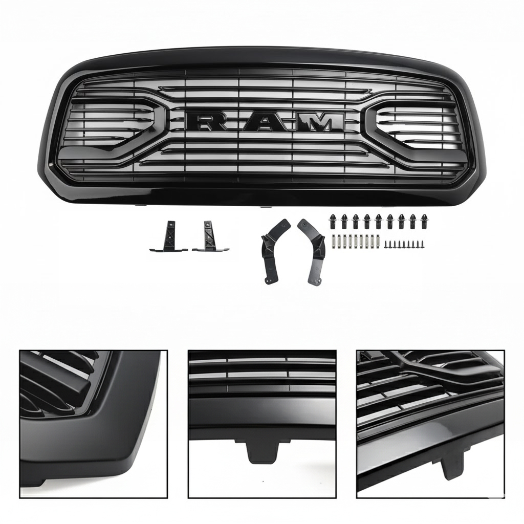 For 2013-2018 Dodge Ram 1500 Grill Big Horn Style Front Grille Glossy Black