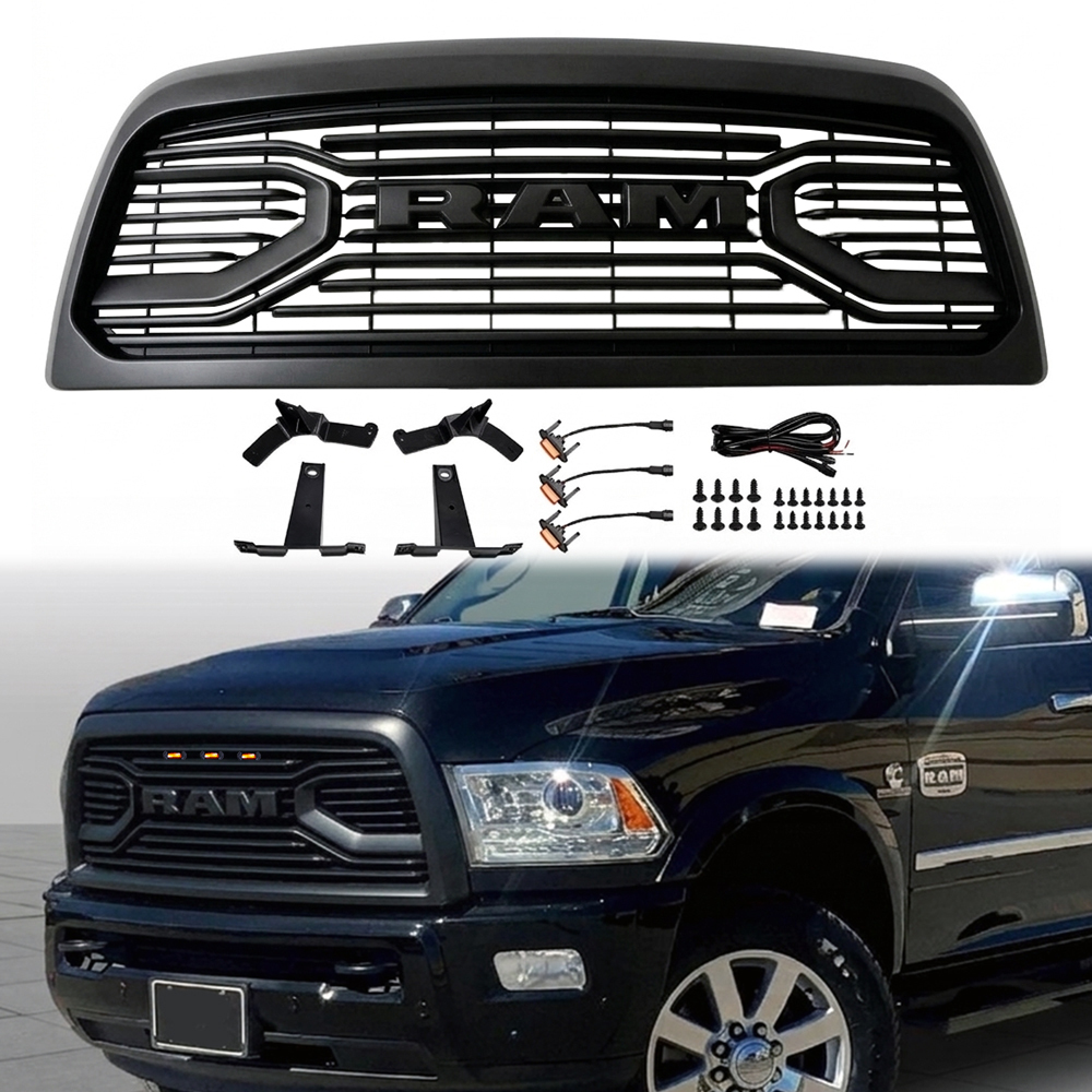 For 2013-2018 Dodge Ram 2500 3500 Grille Big Horn Style Front Grill with Led Light