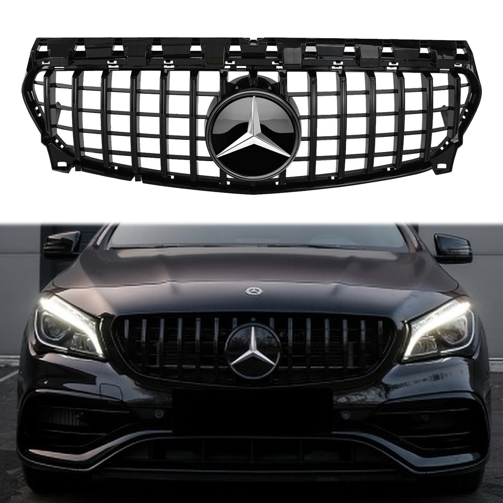 For 2013-2019 Mercedes Benz W117 C117 CLA-Class GT R Front Grill Grille with Emblem Gloss Black