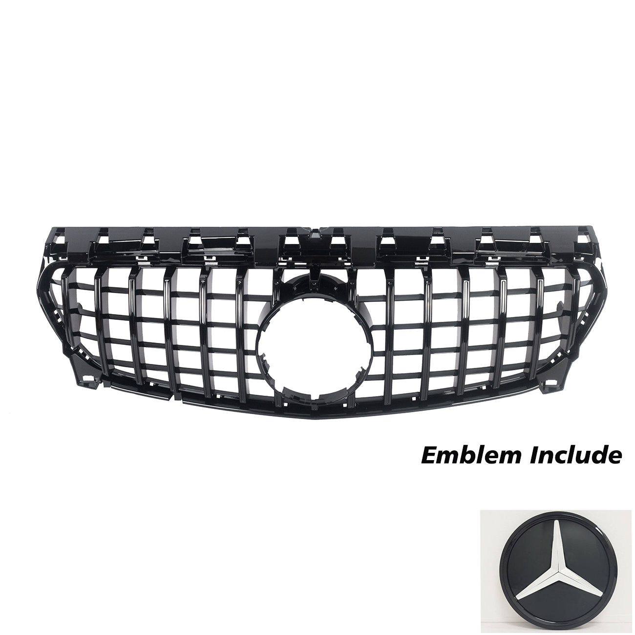 For 2013-2019 Mercedes Benz W117 C117 CLA-Class GT R Front Grill Grille with Emblem Gloss Black