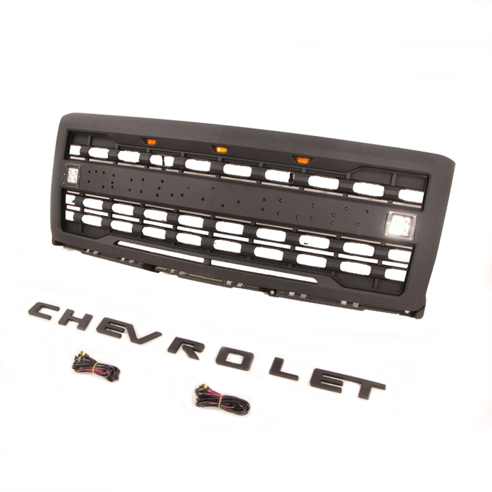 For 2014-2015 Chevrolet Silverado 1500 Front Grille Grill Mesh With Light Matte Black