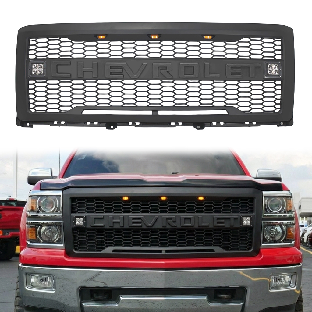 For 2014-2015 Chevrolet Silverado 1500 Grill Front Grille With LED light