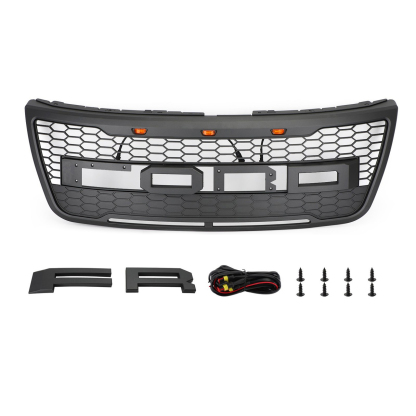Grill for 2012 2013 2014 2015 Ford Explorer Front Bumper Grille with LED Matte Black