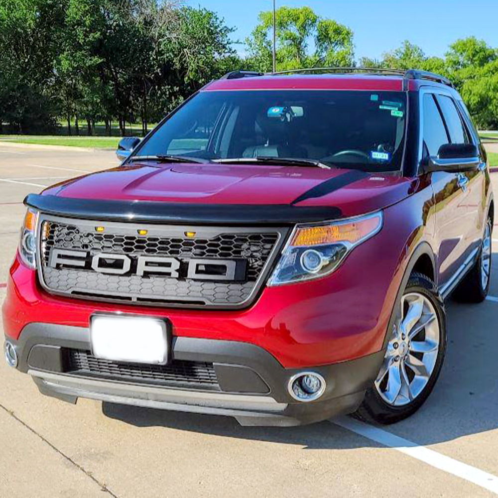 Grill for 2012 2013 2014 2015 Ford Explorer Front Bumper Grille with LED Matte Black