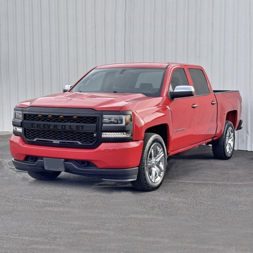 For 2016-2018 Chevrolet Silverado 1500 Front Grille Grill with LED Light Matte Black