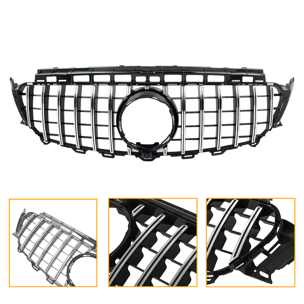 For 2016-2020 Mercedes W213 E-Class E200 E300 E350 E43 GTR Style Grille Black+Chrome