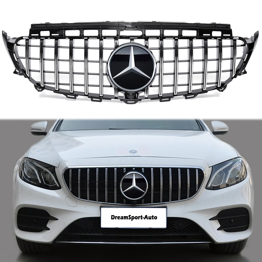 For 2016-2020 Mercedes W213 E-Class E200 E300 E350 E43 GTR Style Grille Black+Chrome