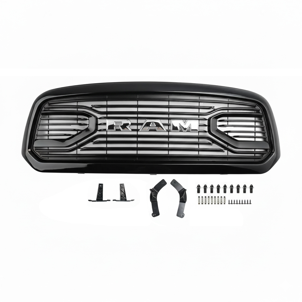 For 2013-2018 Dodge Ram 1500 Front Grille Big Horn Style Grill Glossy Black + Letter Chrome
