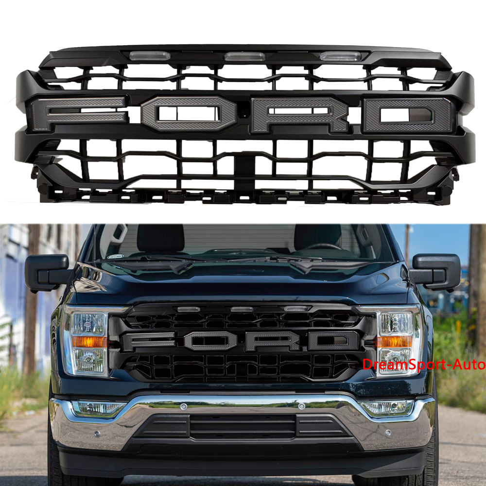 For 2021-2023 F150 Front Grill Upgrade 2024 Raptor Look Style Grille Hood With Letter & LED Light