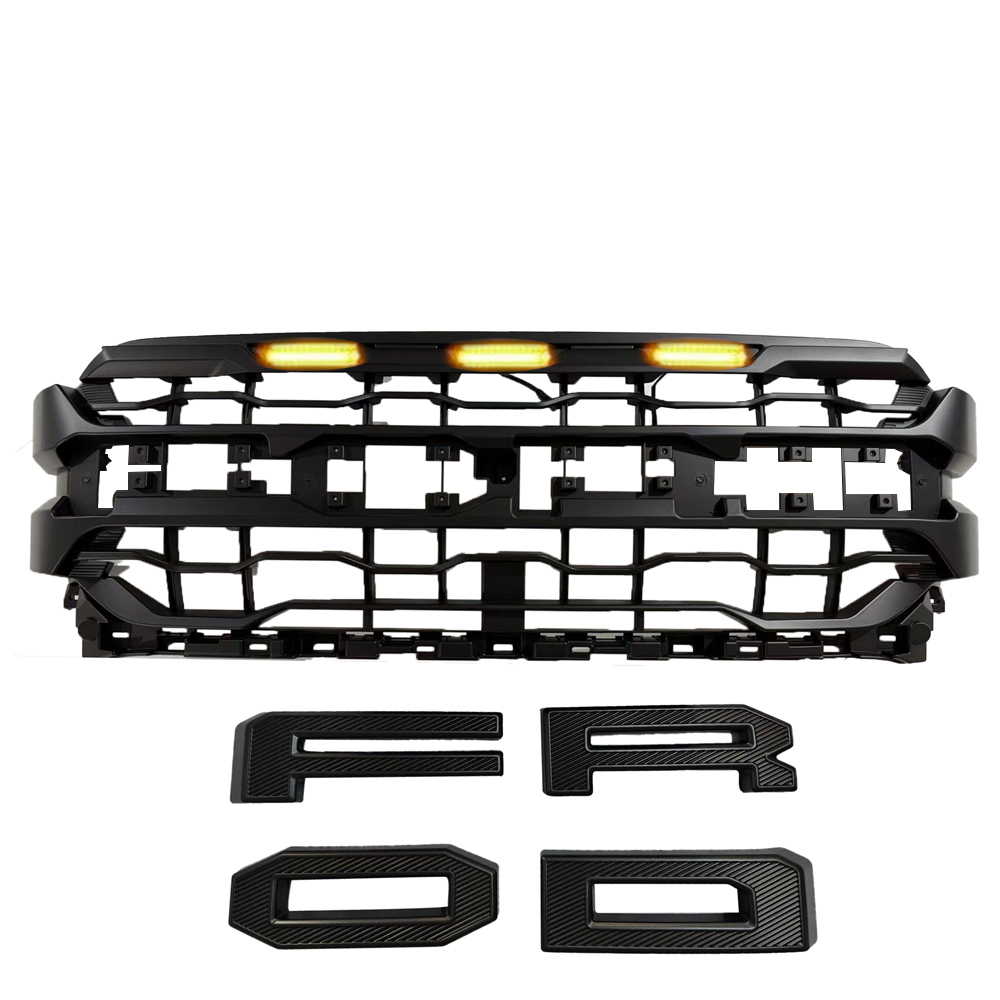 For 2021-2023 F150 Front Grill Upgrade 2024 Raptor Look Style Grille Hood With Letter & LED Light