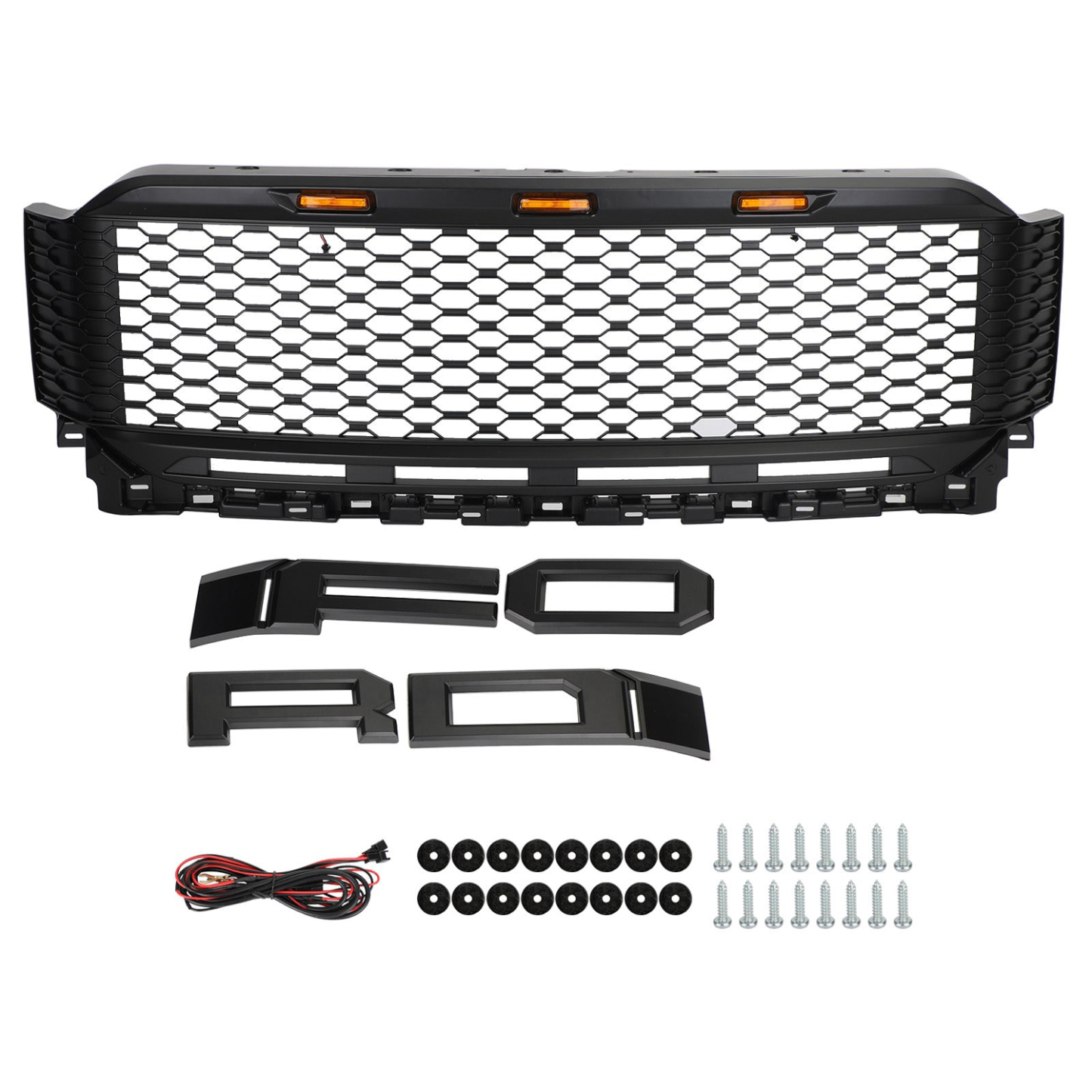 For Ford F150 2021-2023 Front Grill Matte Black Raptor Style Grille With LED Lights & Letter