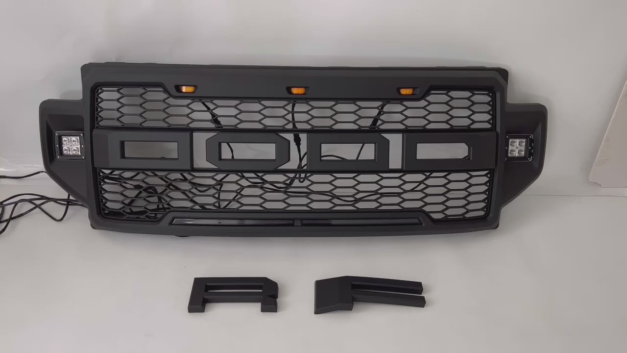For 2020-2022 F250 F350 F450 F550 Super Duty Raptor Style Front Grille Grill With LED Lights Matte Black