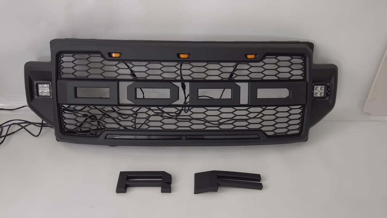 For 2020-2022 F250 F350 F450 F550 Super Duty Raptor Style Front Grille Grill With LED Lights Matte Black