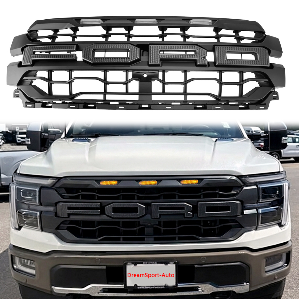 For 2024-2025 Ford F150 Grill Upgrade Raptor Style Front Grille Matte Black Mesh With LED Light & Letter