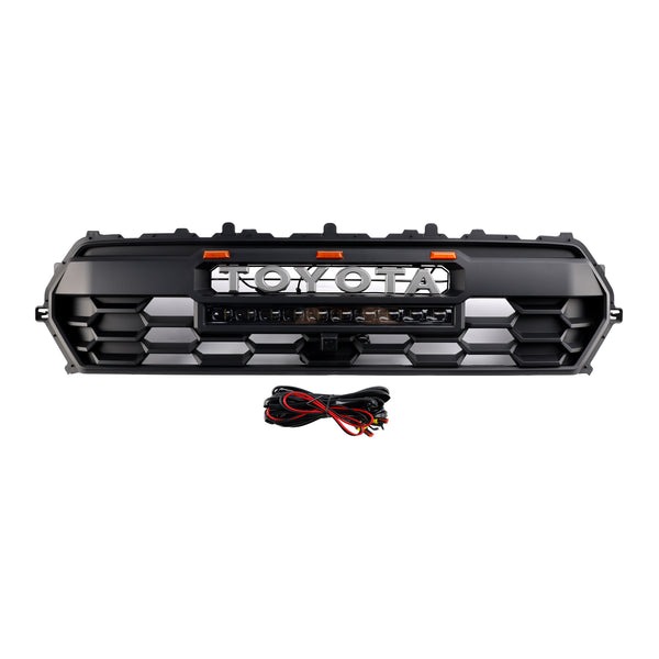 For 2024-2025 Toyota Tacoma TRD PRO Grill Black Front Grille With Led & Light Bar & Letter
