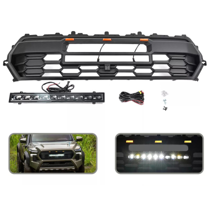 For 2024-2025 Toyota Tacoma TRD PRO Grill Black Front Grille With Led & Light Bar & Letter