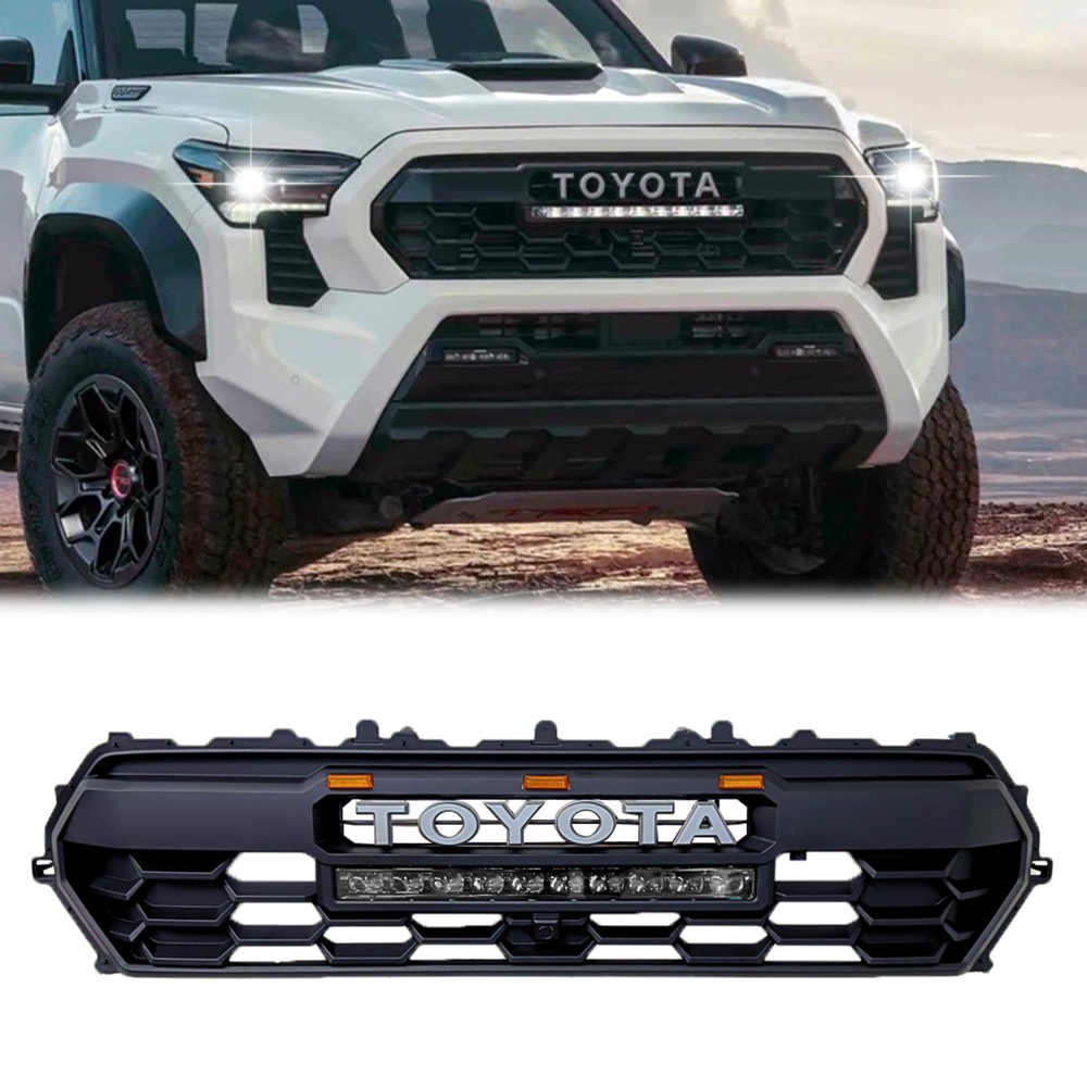 For 2024-2025 Toyota Tacoma TRD PRO Grill Black Front Grille With Led & Light Bar & Letter