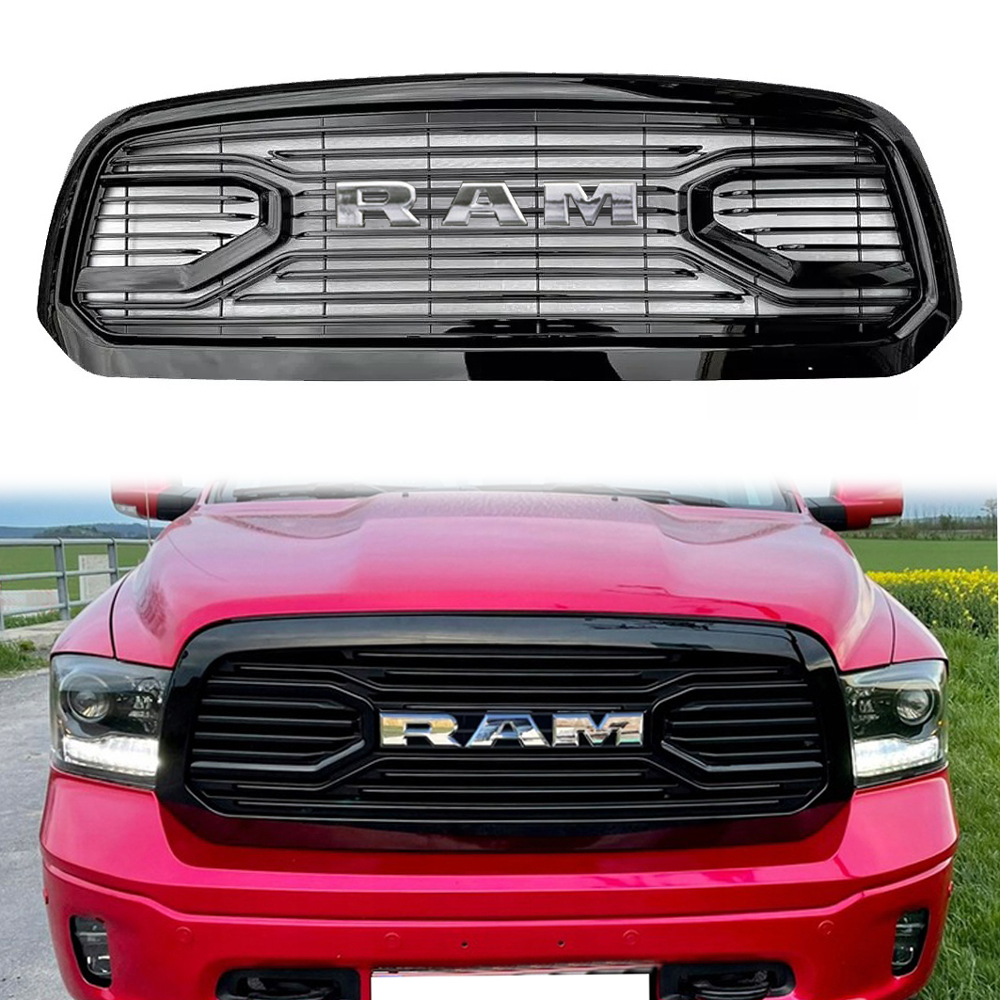 For 2013-2018 Dodge Ram 1500 Front Grille Big Horn Style Grill Glossy Black
