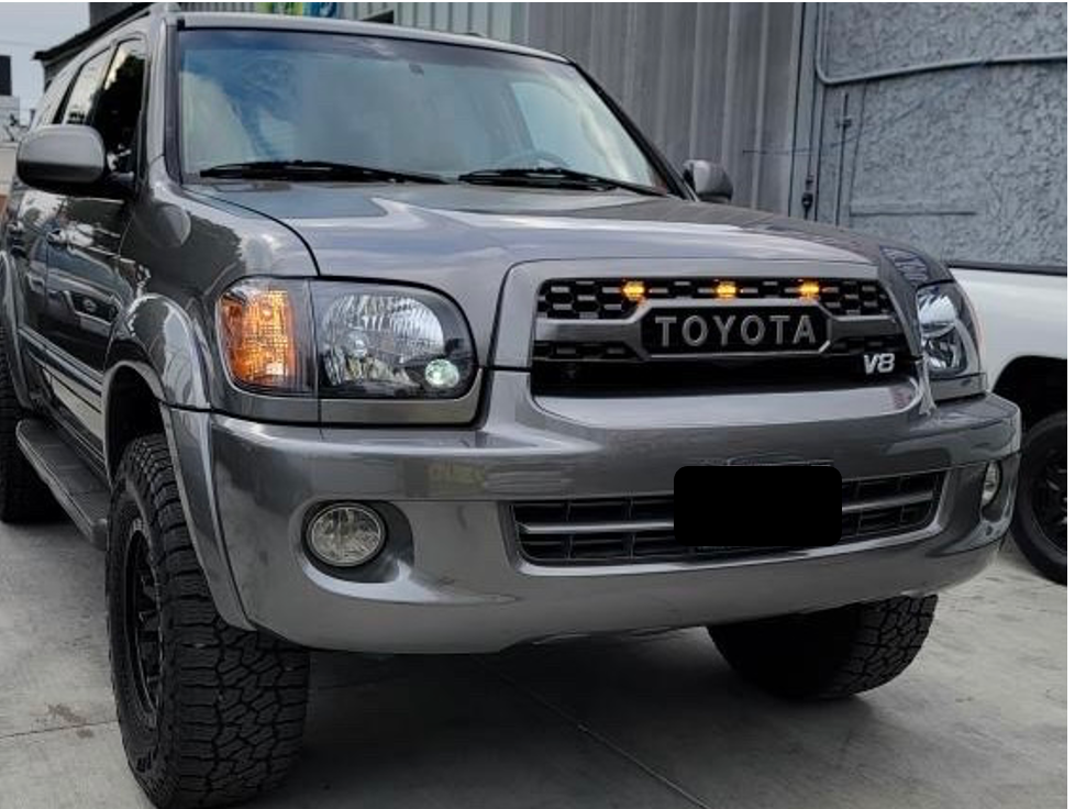 For 2005-2007 Toyota Sequoia Grill Matte Balck Front Grille Mesh with LED Light & Letters