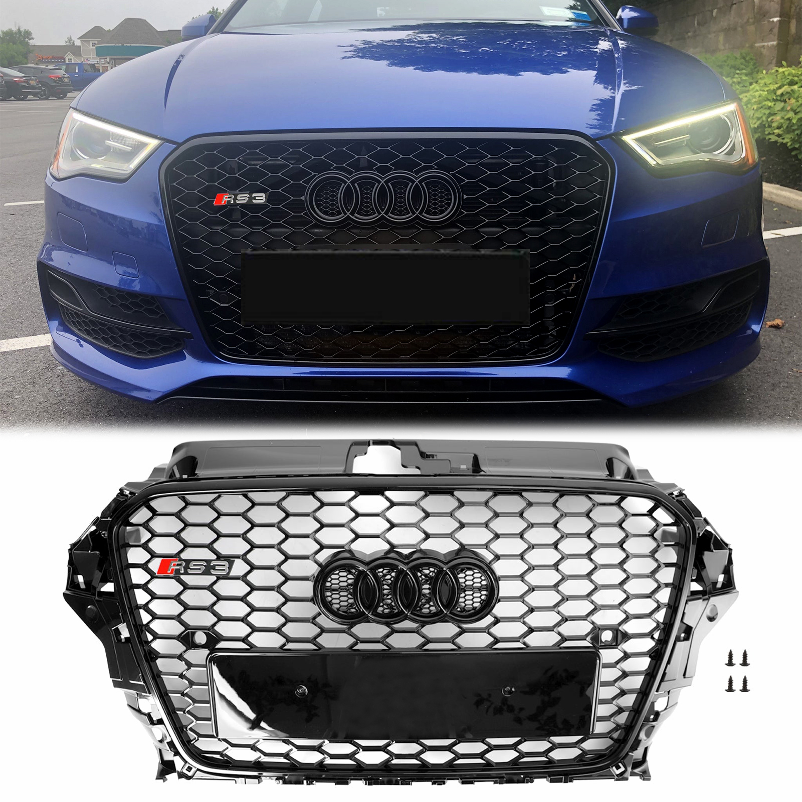 For 2013-2016 Audi A3 S3 8V Rs Style Grille Gloss Black Honeycomb Radiator Grill