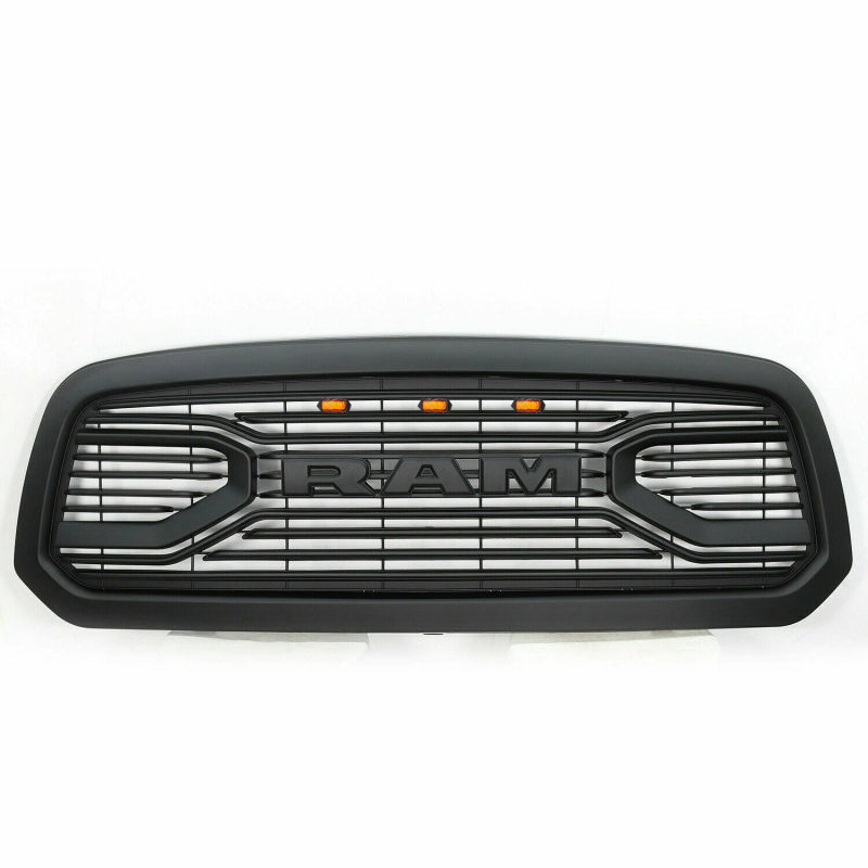 For 2013-2018 Dodge Ram 1500 Grill Big Horn Style Front Grille with LED Light Matte Black