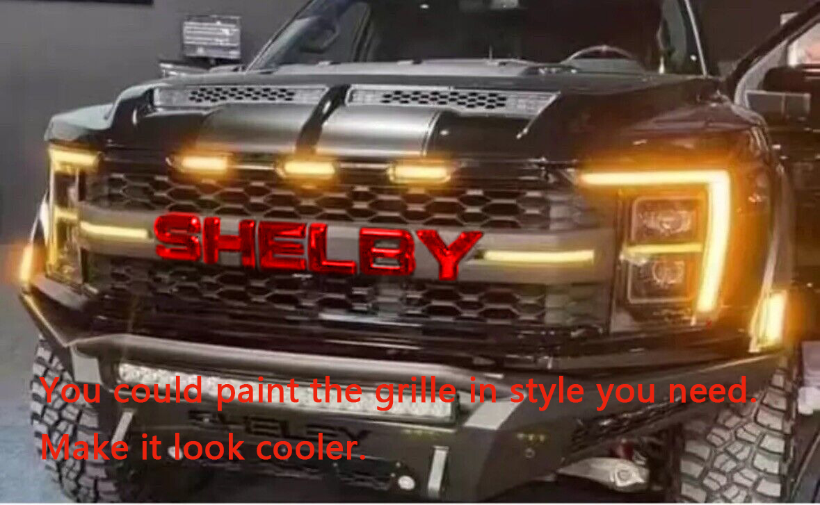 Front Grille For 2021-2023 Ford F150 Grill SHELBY Style Mesh With LED Light & Letter