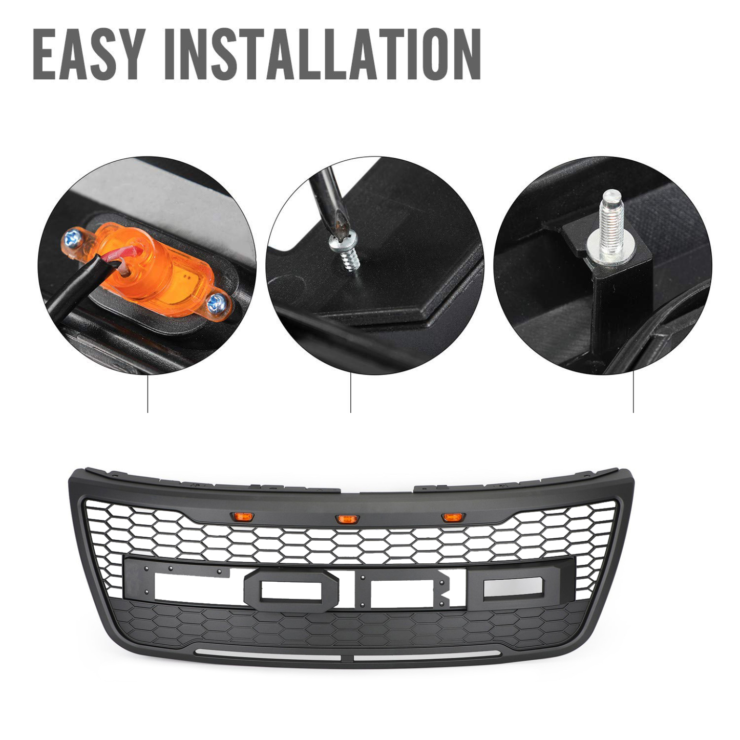 Grill for 2012-2015 Ford Explorer Front Bumper Grille with LED Matte Black
