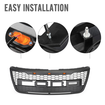Grill for 2012-2015 Ford Explorer Front Bumper Grille with LED Matte Black