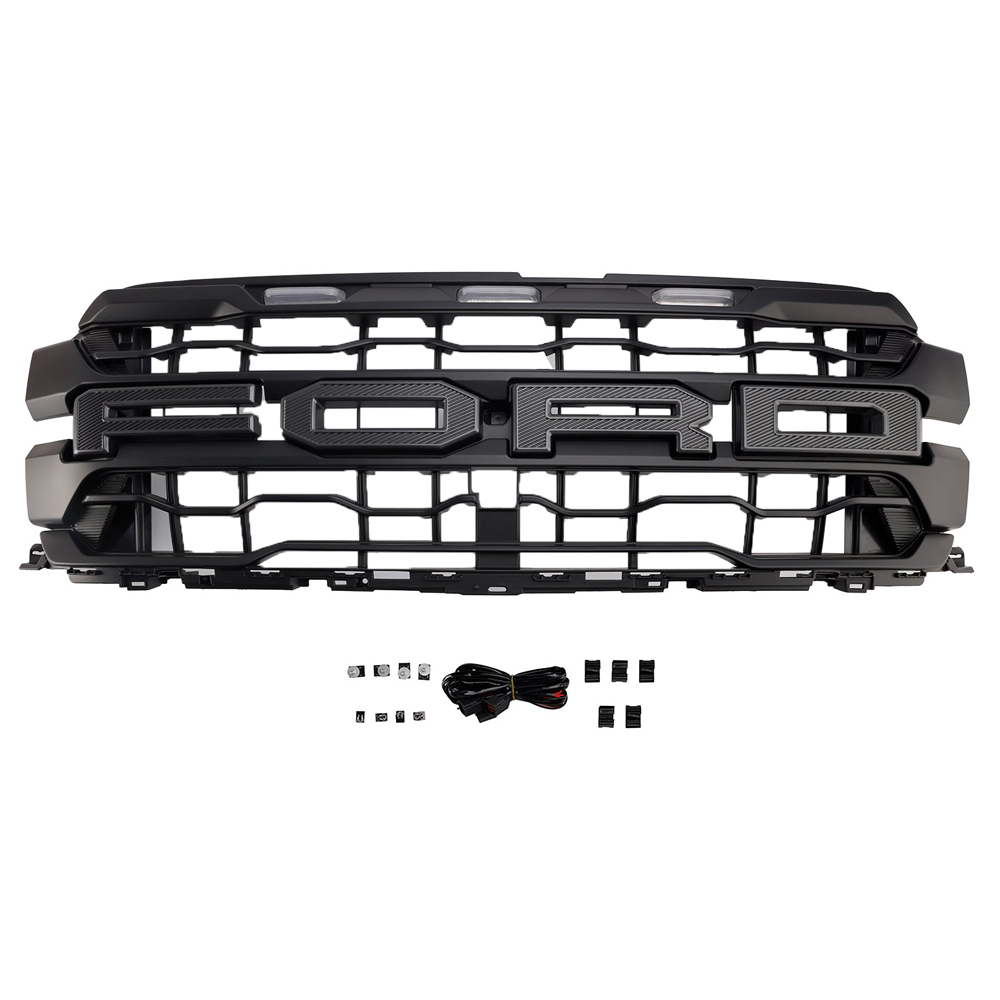 Front Grille For 2024-2025 Ford F150 Raptor Grill Mesh With Letter & LED Light