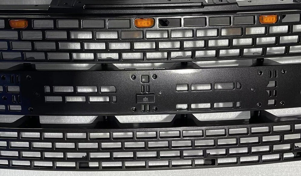 For 2010-2014 Ford F150 SVT Raptor Grill Black Pearl Front Grille with Amber LED Light