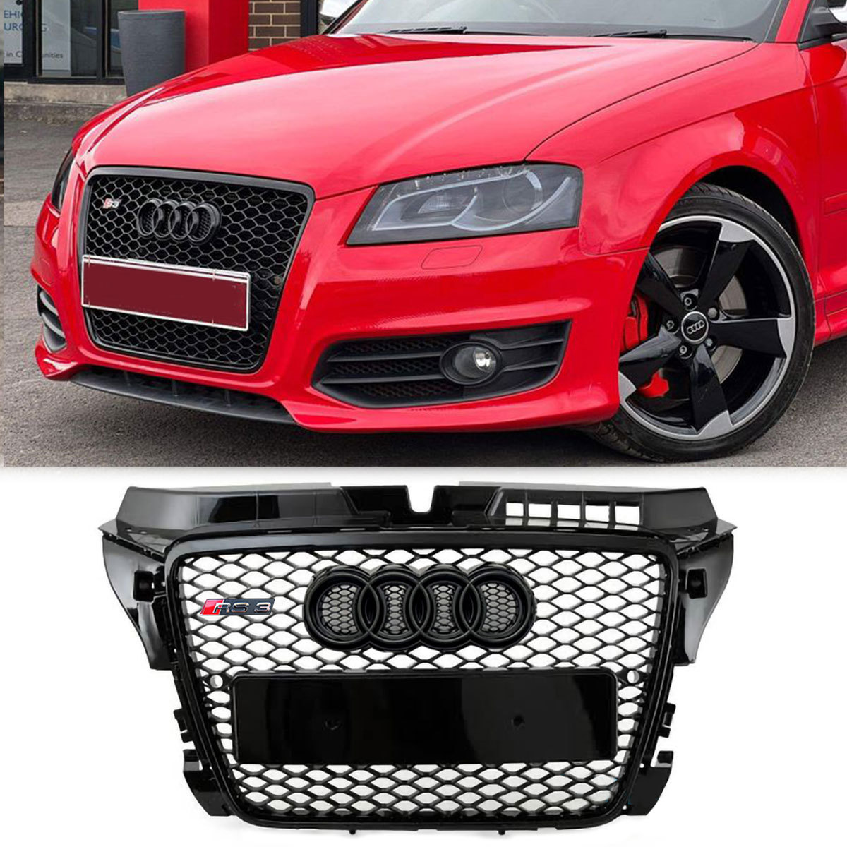 For 2008-2012 Audi A3 8P S3 RS Style Grill Gloss Black Honeycomb Mesh Front Bumper Grille