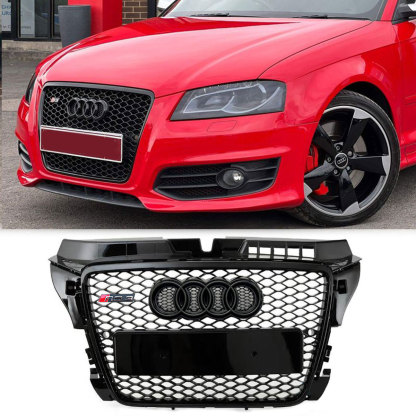 For 2008-2012 Audi A3 8P S3 RS Style Grill Gloss Black Honeycomb Mesh Front Bumper Grille
