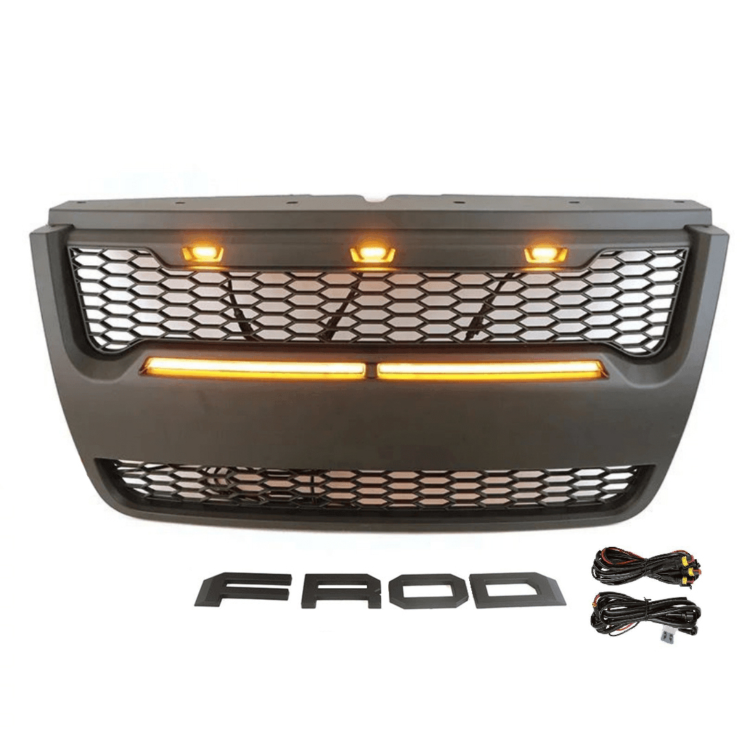For 2006-2010 Ford Explorer Grill Matte Black Front Grille with LED Light & Letters