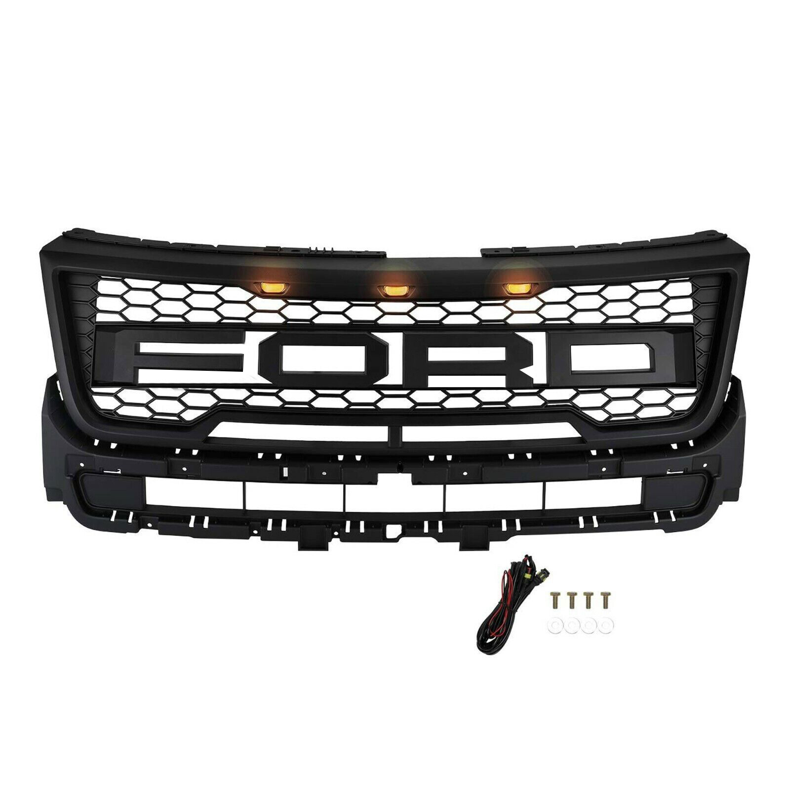For 2016-2017 Ford Explorer Grill Raptor Style Front Grille With LED Lights Matte Black