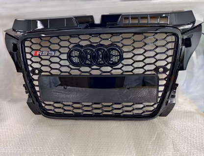 For 2008-2012 Audi A3 8P S3 RS Style Grill Gloss Black Honeycomb Mesh Front Bumper Grille