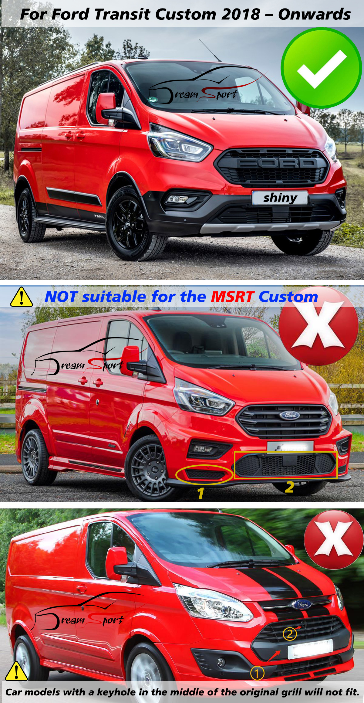 Front Grille For Ford Transit Custom 2018-2023 Trail Raptor Style Front Grill Matte Black